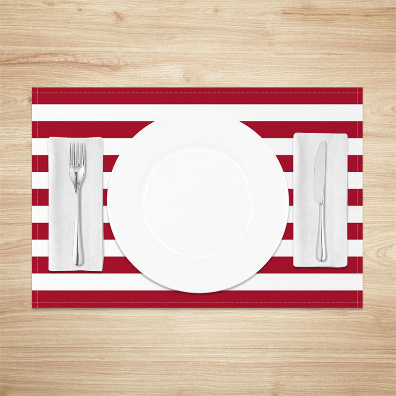 Aperturee - Modern Red White Stripe Dining Set Of 4 Placemats