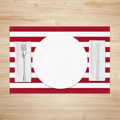 Aperturee - Modern Red White Stripe Dining Set Of 4 Placemats