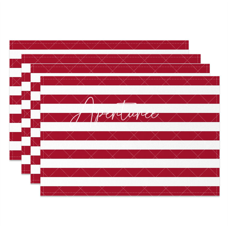 Aperturee - Modern Red White Stripe Dining Set Of 4 Placemats