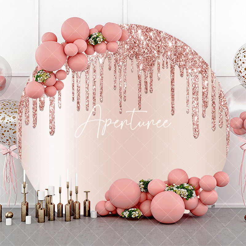 Aperturee - Modern Rose Gold Glitter Round Birthday Backdrop