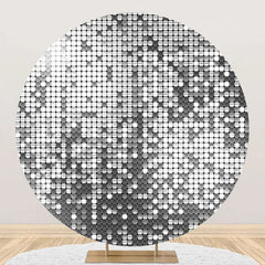 Aperturee - Modern Silver Metal Plaid Round Birthday Backdrop