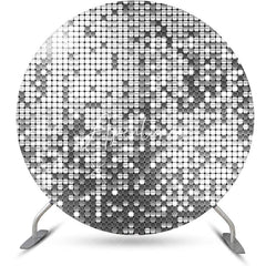 Aperturee - Modern Silver Metal Plaid Round Birthday Backdrop