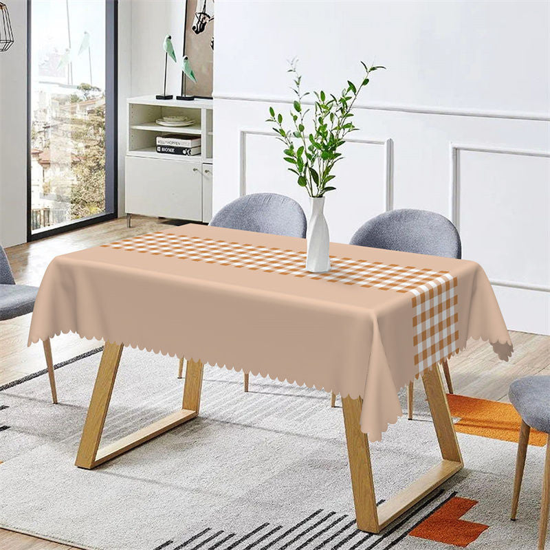 Aperturee - Modern Simple Beige Pink Gingham Rectangle Tablecloth