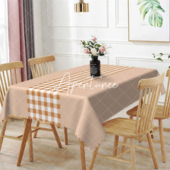 Aperturee - Modern Simple Beige Pink Gingham Rectangle Tablecloth