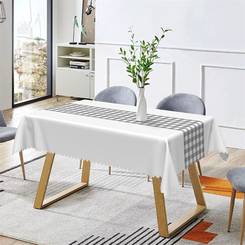 Aperturee - Modern Simple Gray Checkered Rectangle Tablecloth