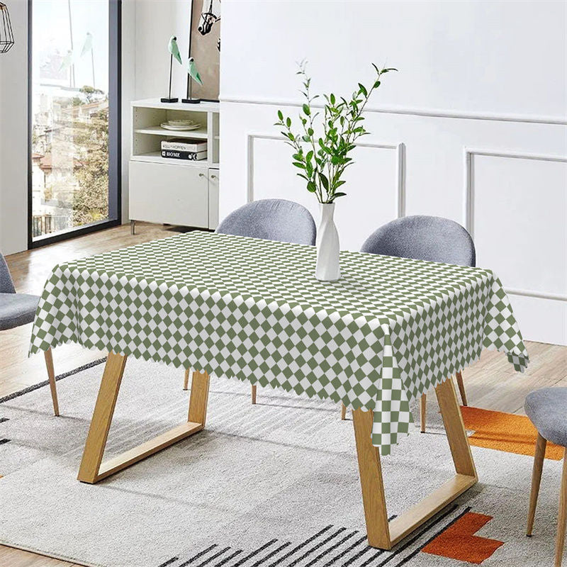 Aperturee - Modern Simple Green White Argyle Rectangle Tablecloth