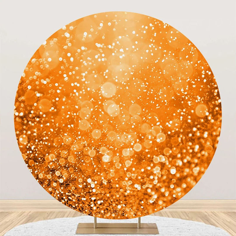 Aperturee - Modern Sparkling Orange Round Birthday Backdrop