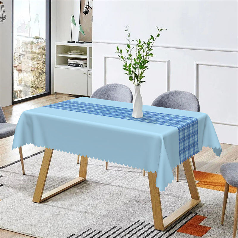 Aperturee - Modern Splicing Blue Checkered Rectangle Tablecloth