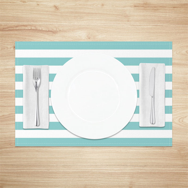 Aperturee - Modern Tiffany Blue White Stripe Set Of 4 Placemats