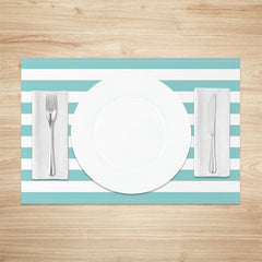 Aperturee - Modern Tiffany Blue White Stripe Set Of 4 Placemats