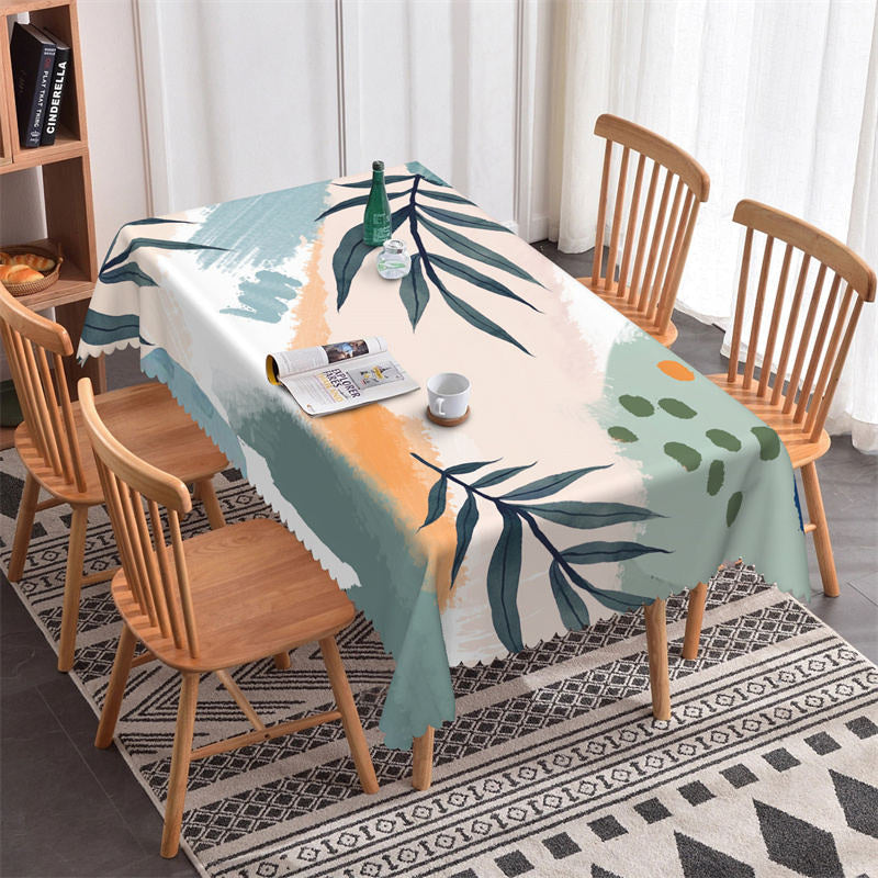 Aperturee - Modern Watercolor Green Leaves Rectangle Tablecloth