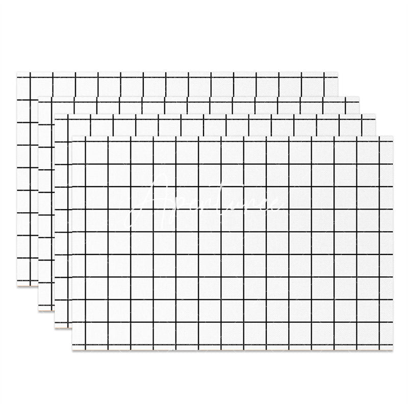 Aperturee - Modern White Black Plaid Dining Set Of 4 Placemats