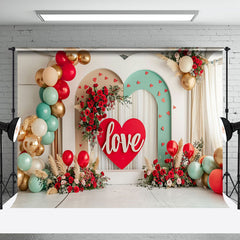 Aperturee - Modern White Green Arch Red Floral Wedding Backdrop