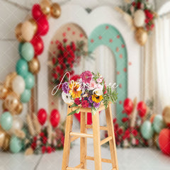 Aperturee - Modern White Green Arch Red Floral Wedding Backdrop