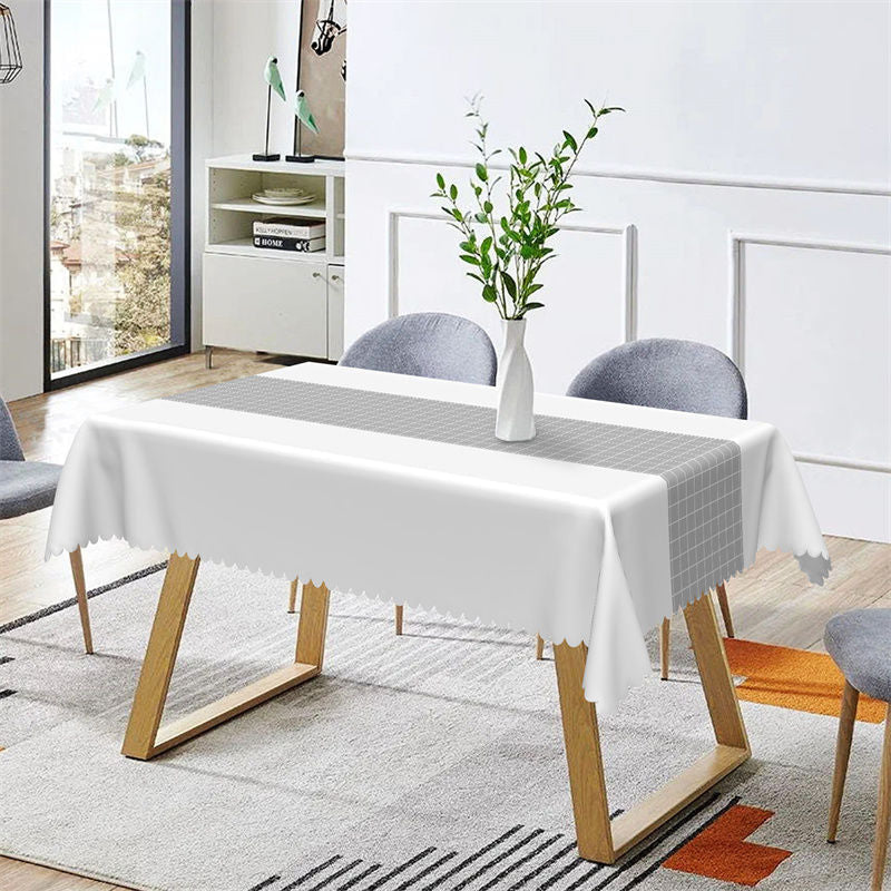 Aperturee - Modern White Grey Plaid Lines Rectangle Tablecloth