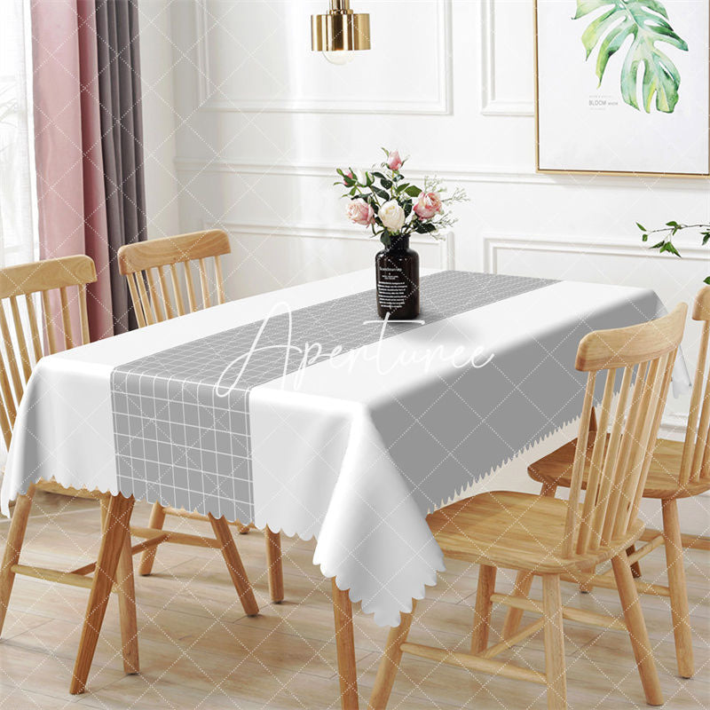 Aperturee - Modern White Grey Plaid Lines Rectangle Tablecloth