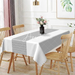 Aperturee - Modern White Grey Plaid Lines Rectangle Tablecloth