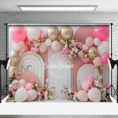 Aperturee - Modern White Pink Arch Balloons Cake Smash Backdrop