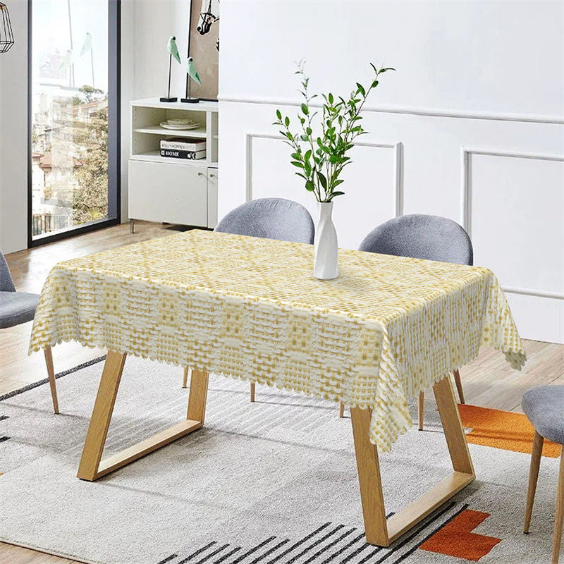 Aperturee - Modern Yellow Knitting Pattern Dining Tablecloth