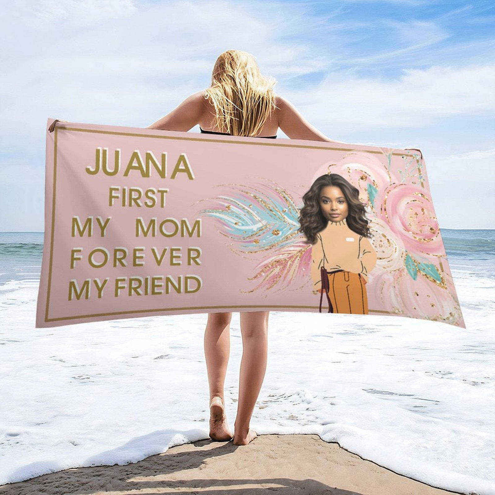 Aperturee - Mom Forever Friend Custom Photo Beach Towel For Gift