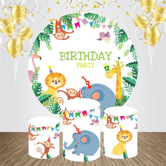 Aperturee - Monstera Animals Round Birthday Party Bakcdrop Kit