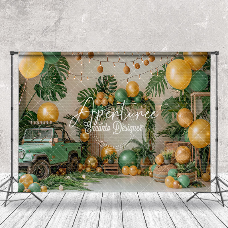 Aperturee - Monstera Car Balloons Summer Cake Smash Backdrop