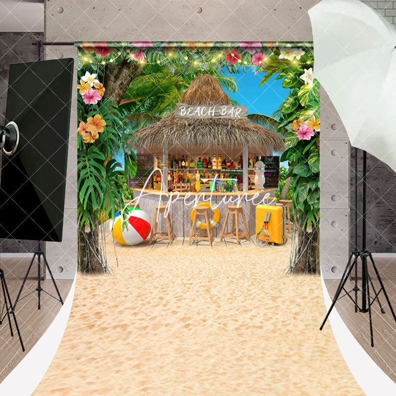 Aperturee - Monstera Floral Sand Beach Bar Summer Sweep Backdrop