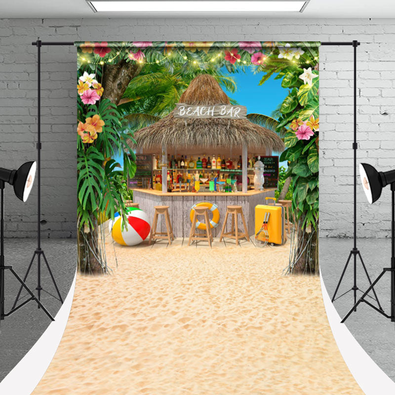 Aperturee - Monstera Floral Sand Beach Bar Summer Sweep Backdrop