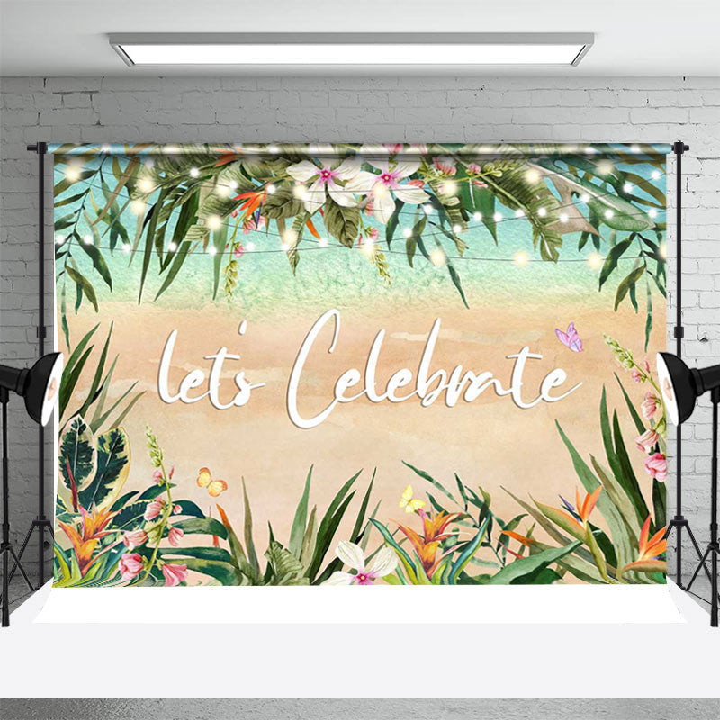 Aperturee - Monstera Sand Beach Floral Celebrate Party Backdrop