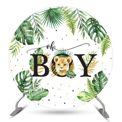 Aperturee Monstera Tiger Oh Boy Round Baby Shower Backdrop