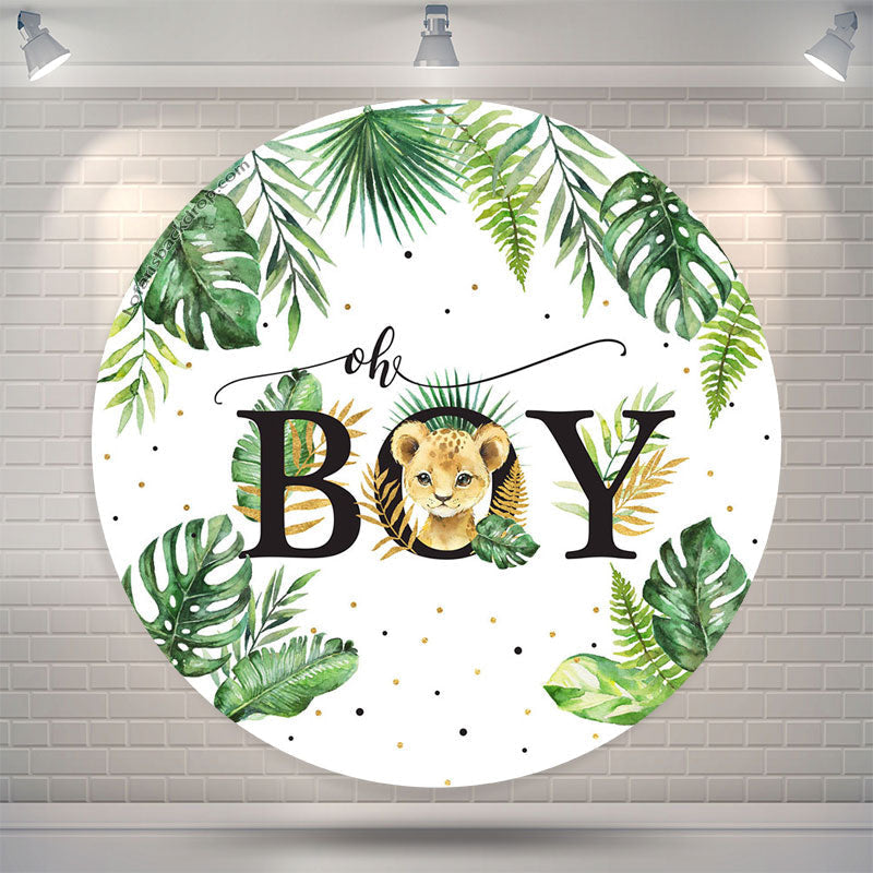 Aperturee Monstera Tiger Oh Boy Round Baby Shower Backdrop