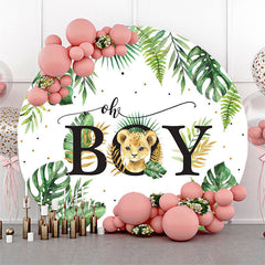 Aperturee Monstera Tiger Oh Boy Round Baby Shower Backdrop