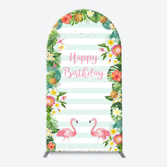 Aperturee - Monsteras Fruits Floarl Stripe Arch Birthday Backdrop