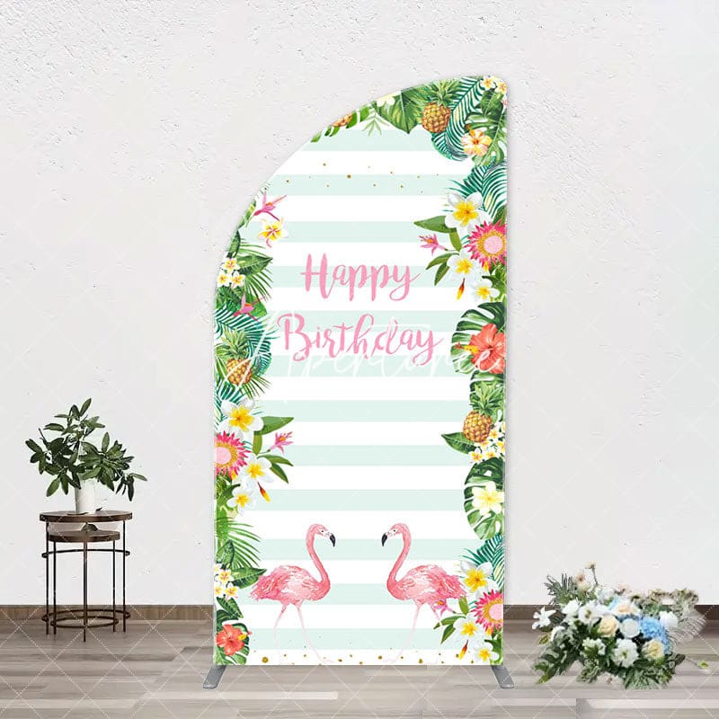 Aperturee - Monsteras Fruits Floarl Stripe Arch Birthday Backdrop