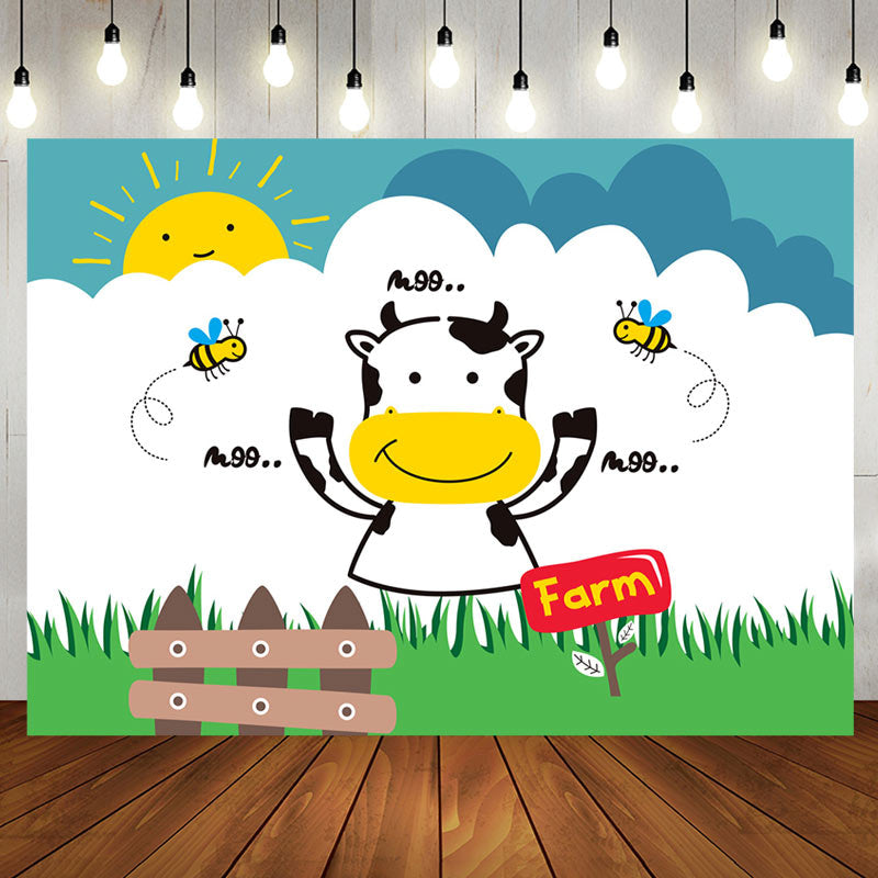 Aperturee - Moo Cow Bees Lence Grass Sun Farm Birthday Backdrop