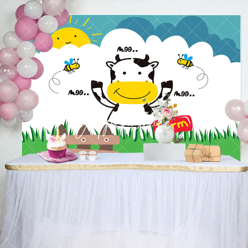 Aperturee - Moo Cow Bees Lence Grass Sun Farm Birthday Backdrop