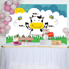 Aperturee - Moo Cow Bees Lence Grass Sun Farm Birthday Backdrop