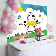 Aperturee - Moo Cow Bees Lence Grass Sun Farm Birthday Backdrop