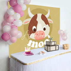 Aperturee - Moo Lovely Cow Simple Brown Happy Birthday Backdrop