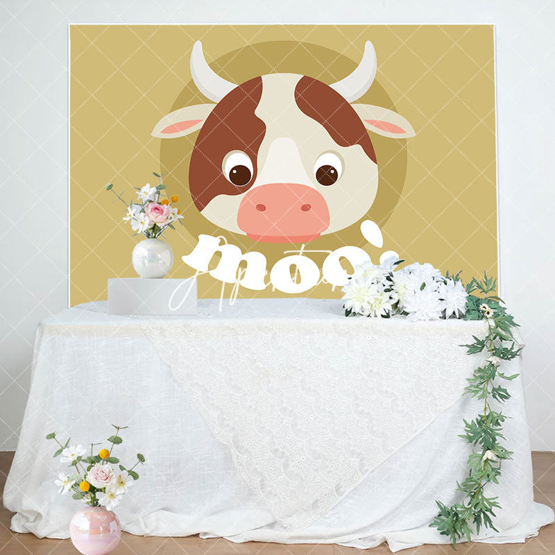 Aperturee - Moo Lovely Cow Simple Brown Happy Birthday Backdrop