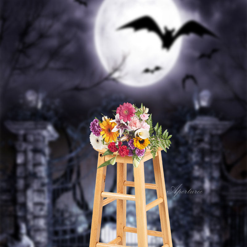 Aperturee - Moon Bat Iron Gate Halloween Photo Sweep Backdrop