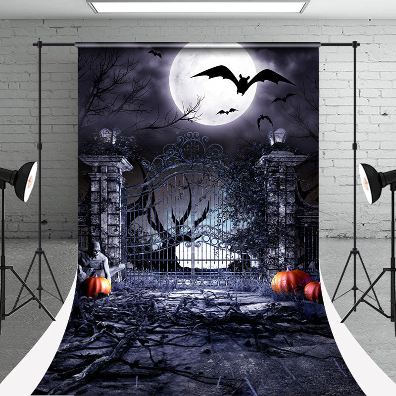 Aperturee - Moon Bat Iron Gate Halloween Photo Sweep Backdrop