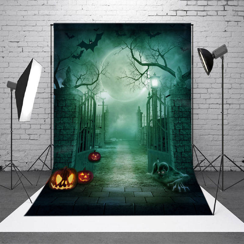 Aperturee - Moon Bat Pumpkin Halloween Theme Backdrop for Party