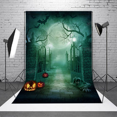 Aperturee - Moon Bat Pumpkin Halloween Theme Backdrop for Party