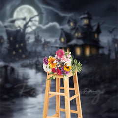 Aperturee - Moon Black Haunted House Halloween Photo Backdrop