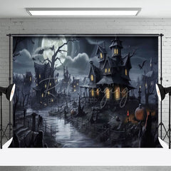 Aperturee - Moon Black Haunted House Halloween Portrait Backdrop