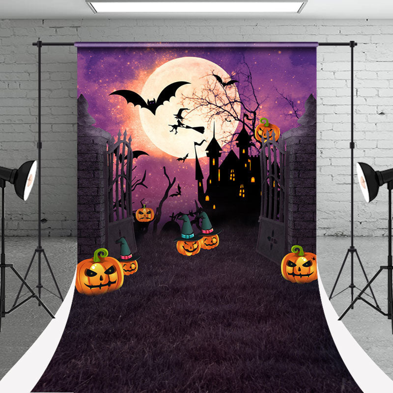 Aperturee - Moon Castle Pumpkin Halloween Photo Sweep Backdrop