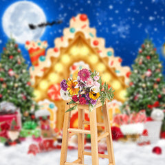 Aperturee - Moon Christmas Night Tree Candy House Cloud Backdrop