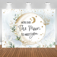 Aperturee - Moon Gold Glitter Leaves Boho Baby Shower Backdrop