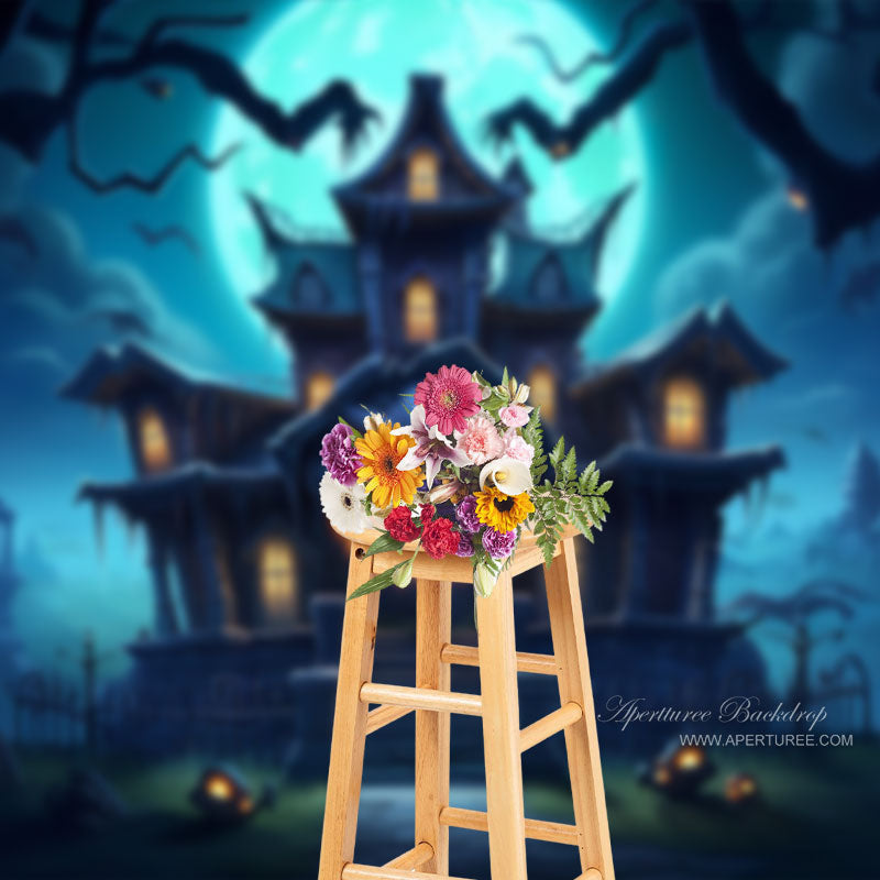 Aperturee - Moon Haunted House Halloween Photography Backdrop